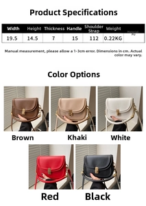 Detailed size chart and multi-color options for this vintage buckle saddle shoulder bag