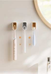 Wall-mounted toothbrush holder with dust-proof cover for electric and manual toothbrushes