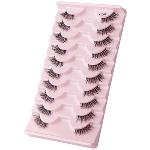 Detail of 10 pairs natural thick half false eyelashes Y1007 on pink tray