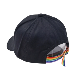 Black cotton kids baseball cap featuring a vibrant rainbow braided adjustable back strap