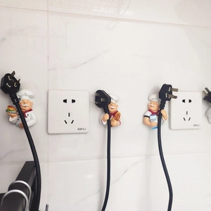 Cartoon chef power plug hooks for kitchen wall organization set of three resin holders