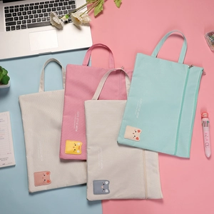 Cute Cartoon Cat Handheld Document Bag Oxford Cloth Layered Zipper File Pouch For Students Office Stationery