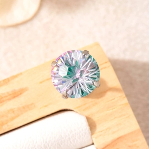 Titanium steel stud earring with firework cut zircon stone in four-claw setting