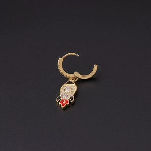 Gold plated rocket hoop earring with micro-pave cubic zirconia and colorful enamel detailing