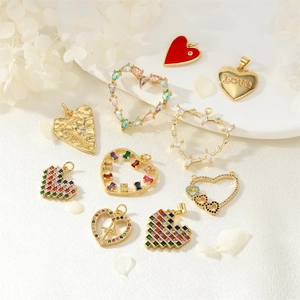 Heart Pendants Gold Plated Copper Colorful Cubic Zirconia Drip Oil Charms For DIY Jewelry Making Accessories