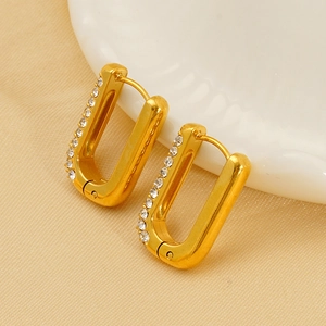 Elegante goldene U-förmige rechteckige Creolen mit funkelnden Zirkoniasteinen für Damen