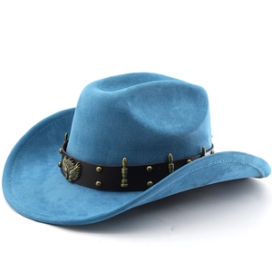Cappello da cowboy in pelle scamosciata verde acqua con borchie e stemma dell'aquila