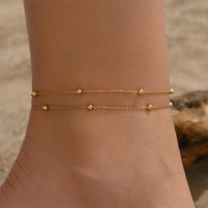 Lagen Perlenkette Fußkettchen Edelstahl Vergoldet Minimalistisch Strand Urlaub Fußschmuck Damen Accessoire