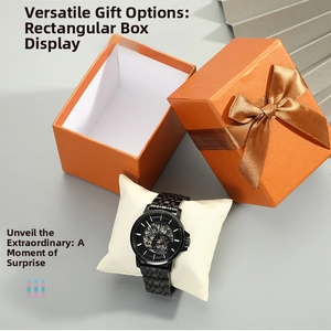 Mechanical skeleton watch for men in a premium orange gift box with brown ribbon bow