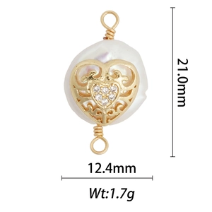 Baroque pearl pendant with gold heart frame and cubic zirconia detailed dimensions