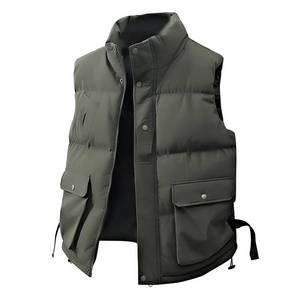 Men Wattierte Weste Stehkragen Cargo Stil Gesteppte Ärmellose Jacke Winddicht Mehrere Taschen Outdoor Lässig Warm