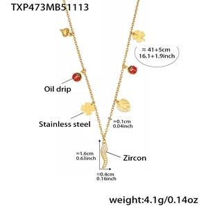 Tableau des tailles pour collier en acier doré avec pendentifs zircon et breloques émaillées