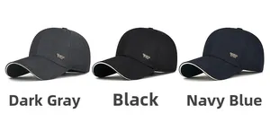 Three classic business style baseball caps in dark gray, black, and navy blue fabric