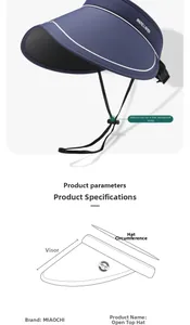 Detailed view of UV sun visor hat with UPF 50+ rating and adjustable windproof strap