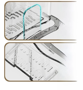 Detail of transparent cup holder with drainage holes for bathroom storage and drying