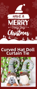Detail of Christmas gnome curtain buckles with curved knitted hats and plush beards.