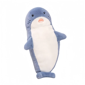 Cute blue and white plush seal shark doll with soft fabric and cartoon features