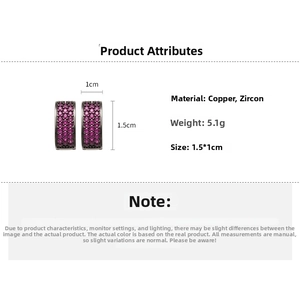 Detailed size chart for square zircon huggie earrings in copper with measurements