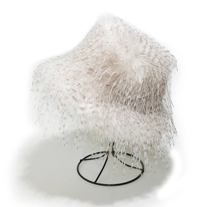 Plush faux turkey fur bucket hat in pure white with soft gradient long fiber texture