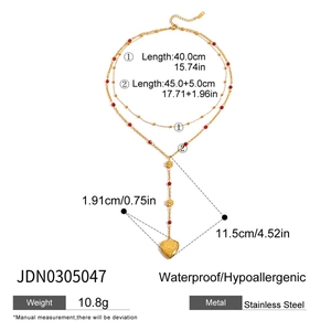 Detailed size chart of vintage 18K gold stainless steel heart locket layered necklace