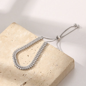 S925 silver tennis bracelet with rectangular zircon crystals and adjustable box chain