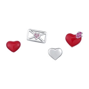 S925 sterling silver romantic heart and envelope stud earring set with pink zircons