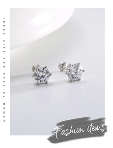 Macro shot of S925 silver hexagram star stud earrings with zirconia in six-prong setting