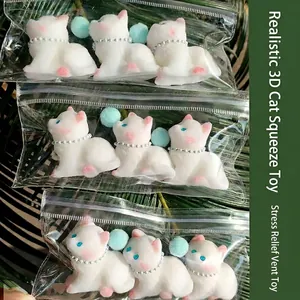 Squishy Cat Toy TPR Flocked Stress Relief Sensory Squeeze Cute Animal Novelty Gift For Kids Girls