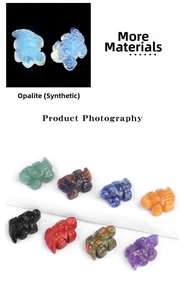 Macro shot of mini carved opalite crocodile figurines in various natural gemstones
