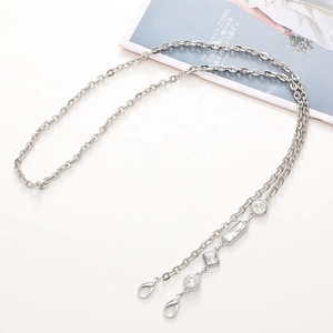 Silver metal chain crossbody strap with clear crystal charms and lobster clasps