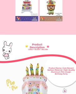 Detailed size specifications for 3-tier cake and bear shaped foil birthday balloons