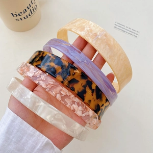 Elegant Marble Pattern Acetate Plate Headband Wide Thin Hair Hoop For Women Face Washing Simple Korean Style