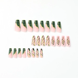 Unghie finte verdi a trama coccodrillo con design serpente forma lunga coffin