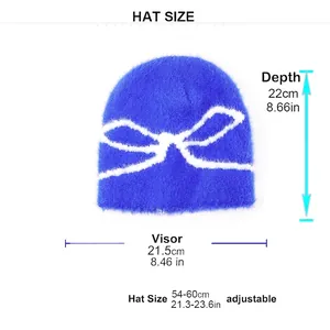 Blue knitted beanie hat size guide with dimensions for outdoor winter warmth accessory