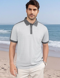 Détail du polo gris pour homme avec col et revers de manches contrastés en gris foncé