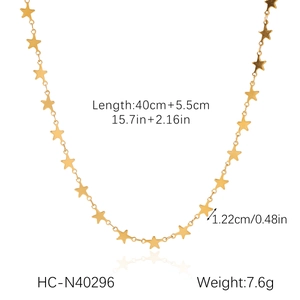 Detail showing dimensions of gold star stainless steel necklace with size specifications