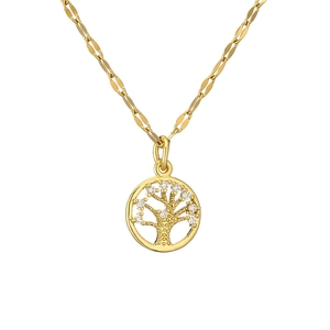 Golden tree of life pendant necklace with sparkling white zircons on a delicate chain
