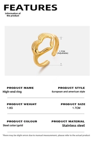 Diagramme technique détaillé d'une bague coeur ajustable en acier doré