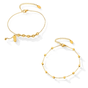 Bracelets de cheville en acier titane doré avec perles carrées et breloques géométriques