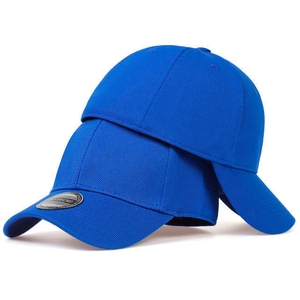Royal blue baseball cap with 58cm size sticker and breathable mesh texture on white background