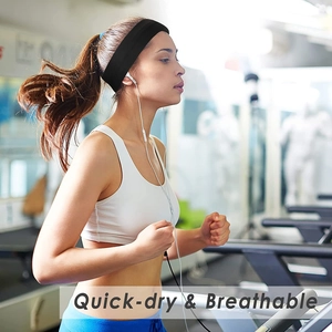 Breathable quick-dry sports headband in black for yoga and gym training on model