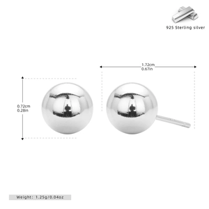 Detail view of 925 sterling silver ball stud earrings showing exact dimensions and weight