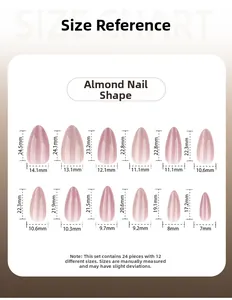 Größentabelle für 24 rosa Cat-Eye-Mandel-Nägel zum Aufdrücken mit 12 genauen Maßen