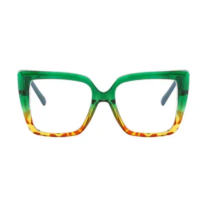 Oversized cat-eye glasses with green and tortoiseshell gradient frame for women