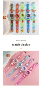 Detail shot of kids silicone watches featuring 3D dinosaur and unicorn embossed straps
