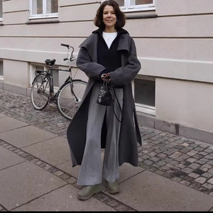 Women Long Woolen Coat Elegant Lapel Single Breasted Solid Color Outerwear Fashion Casual Trench Coat For Winter