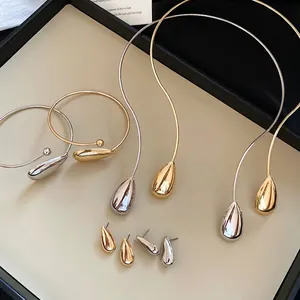 Waterdrop Jewelry Set Alloy Choker Necklace Bracelet Stud Earrings With 925 Sterling Silver Earring Post
