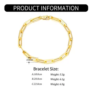 S925 sterling silver 14K gold plated paperclip link bracelet 4.5mm width display