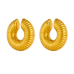 Golden spiral hollow ear cuffs in 18K plated stainless steel with a minimalist punk design