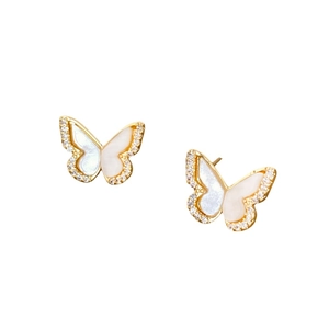 Sweet butterfly stud earrings with white mother-of-pearl and micro-pave crystals